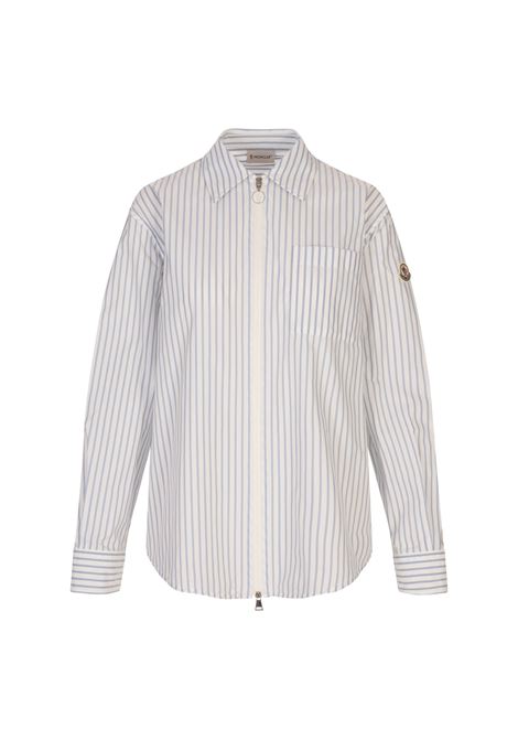 Camicia Con Zip In Nylon Bianco a Righe Azzurre MONCLER | 093-2F00016 598S1F00